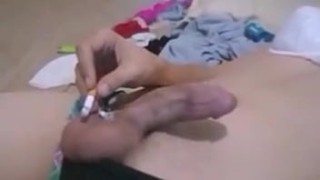 hdbf Sissy Ashely Smokes While Playing With Self &amp Buring Dick Head